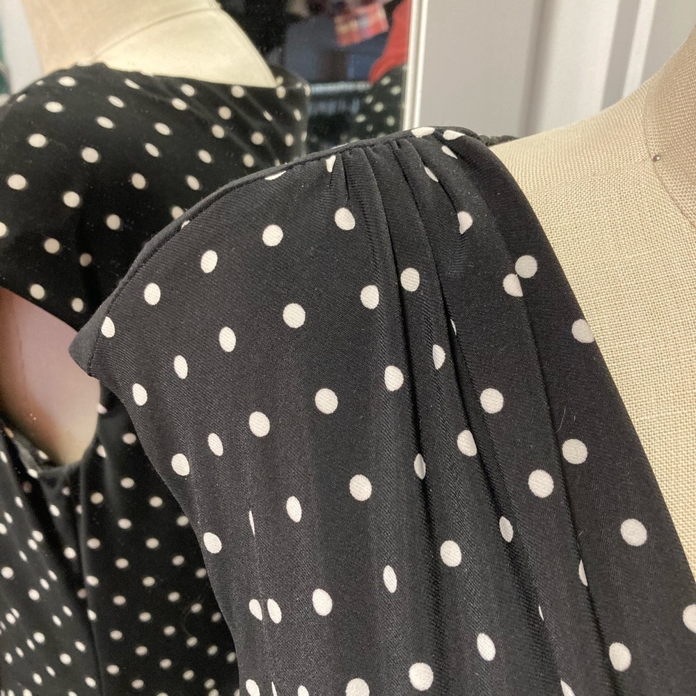 Ralph Lauren Black and White Faux Wrap Polka Dot A-Line Dress - Size 10 - Picture 3 of 11